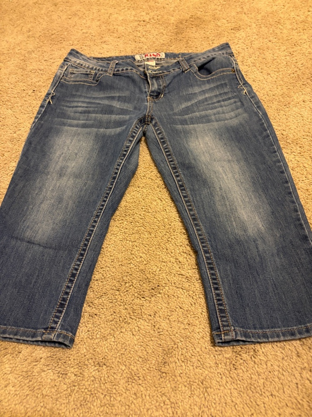 Kiss Blue Faded Straight-Leg Denim Jeans Capris